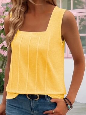 Yellow Square-Neck Sleeveless Women’s Top- Full & Plus Sizes